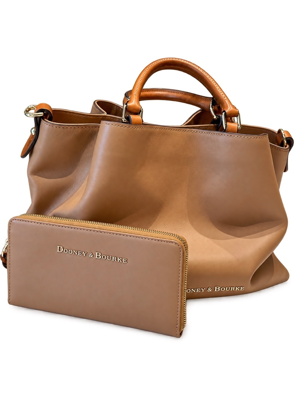 Dooney & Bourke City Large Barlow Taupe Leather Satchel + Wallet Set